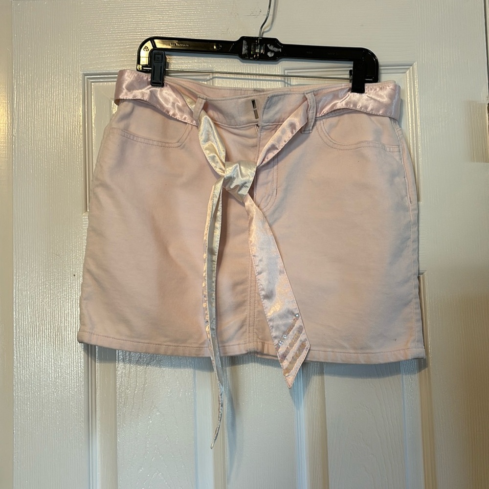 Pink Velvet Skirt with Bow Belt